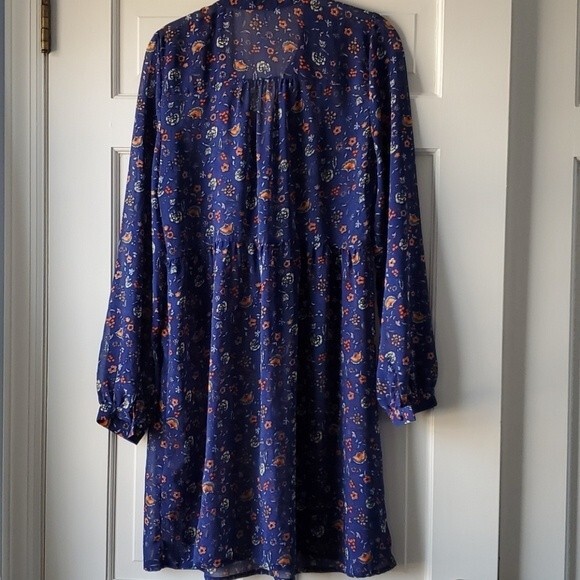 FOREVER 21 Blue floral dress boho cottage prairie puff sleeve ruffle large - Picture 10 of 10